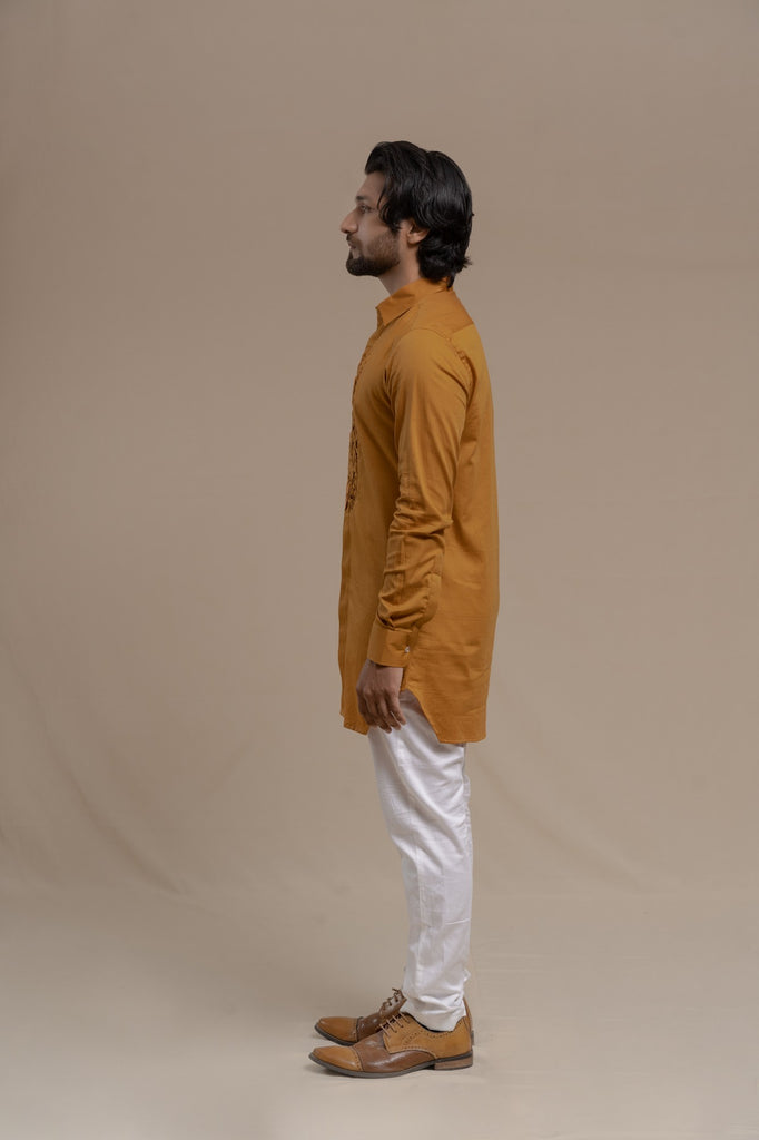 OCHRE SMOCKING SHORT KURTA/TUXEDO SHIRT