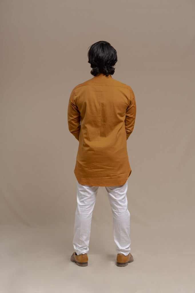 OCHRE SMOCKING SHORT KURTA/TUXEDO SHIRT