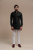 BLACK SMOCKING SHORT KURTA/TUXEDO SHIRT