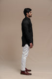 BLACK SMOCKING SHORT KURTA/TUXEDO SHIRT