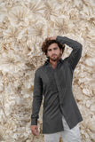 SMOKE GREY SMOCKING SHORT KURTA/TUXEDO SHIRT