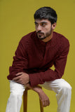 MAROON SMOCKING SHORT KURTA/TUXEDO SHIRT