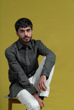 SMOKE GREY SMOCKING SHORT KURTA/TUXEDO SHIRT