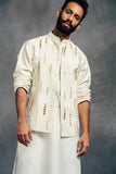 Offwhite Leather Embroidered Kurta With Bandi & Pants