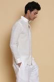 White Calligraphy Embroidered Cotton Shirt