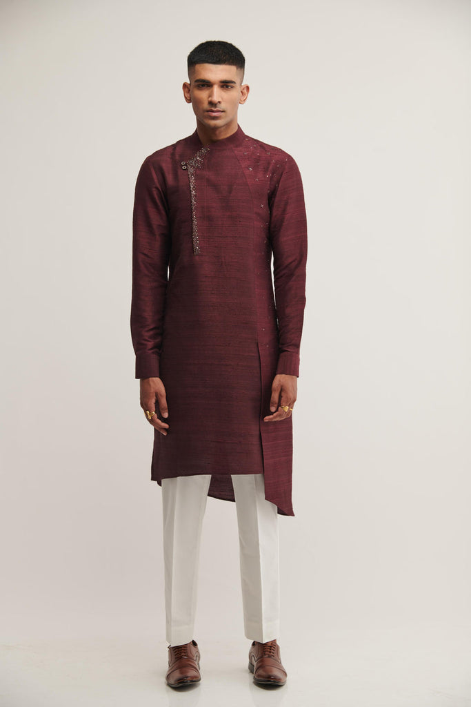 METAL EMBROIDERY KURTA IN OLD MAUVE