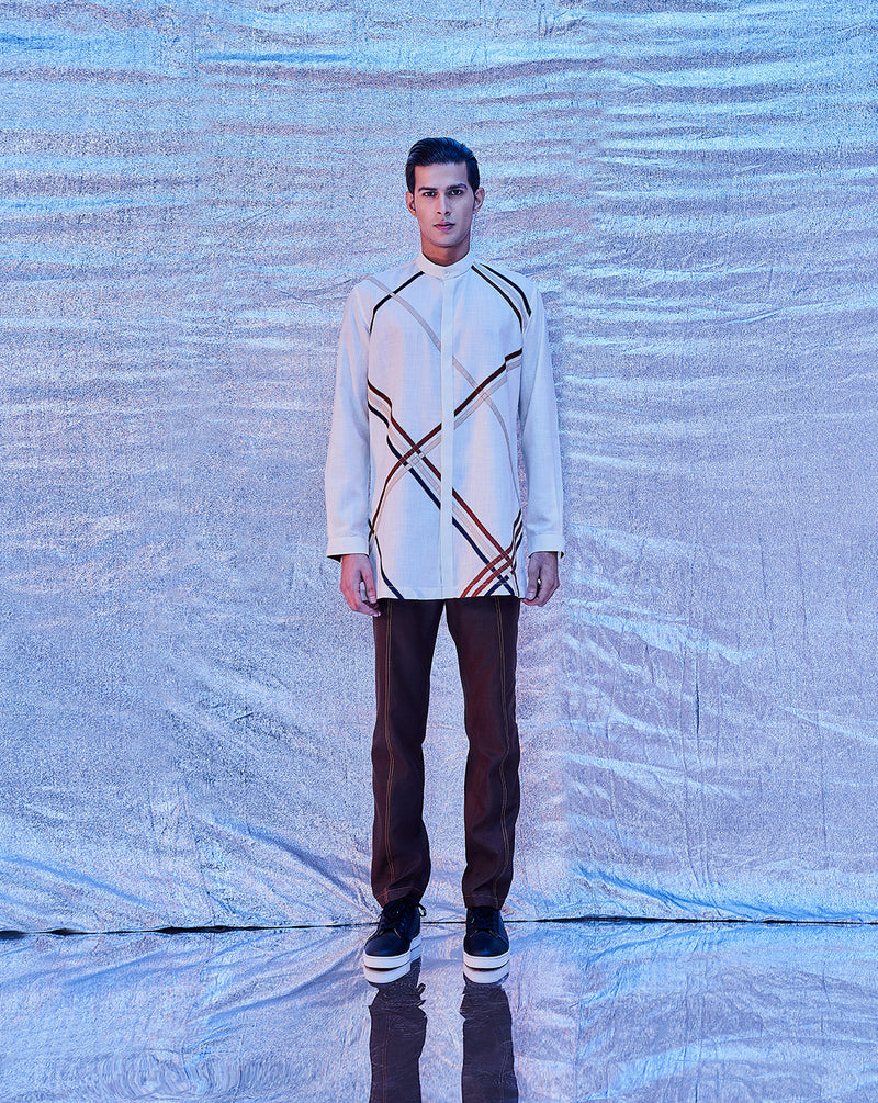 BINDING PATCH WORK SHORT KURTA - WHITE