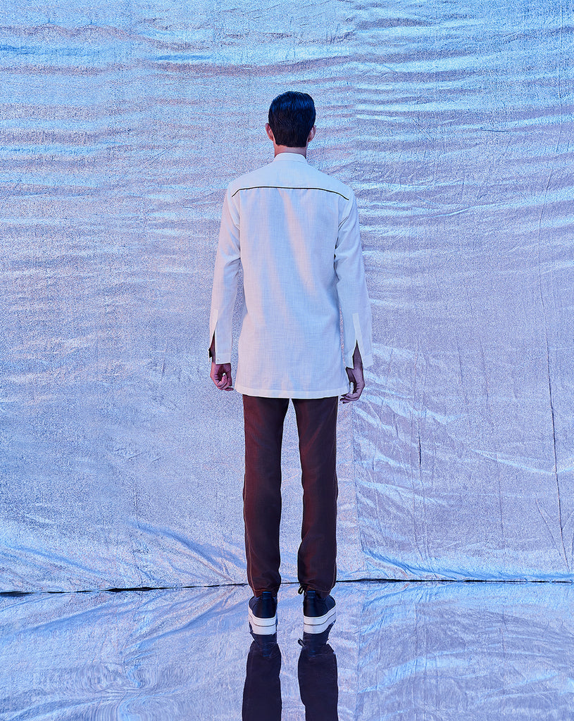 BINDING PATCH WORK SHORT KURTA - WHITE