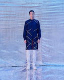CROSS HATCH EMBROIDERED KURTA NAVY