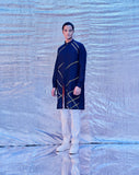 CROSS HATCH EMBROIDERED KURTA NAVY