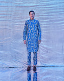 STREAMLINE GRUNGE PRINT KURTA BLUE