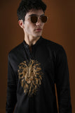 LION - HAND EMBROIDERED DESIGNER KURTA - BLACK