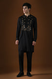 DEER IN THE WOODS  - HAND EMBROIDERED DESIGNER KURTA - BLACK