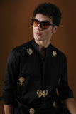 PEACOCK - HAND EMBROIDERED DESIGNER KURTA - BLACK