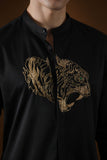 TIGER - HAND EMBROIDERED DESIGNER KURTA - BLACK