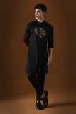 TIGER - HAND EMBROIDERED DESIGNER KURTA - BLACK