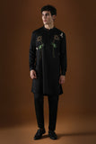 LOTUSES - HAND EMBROIDERED DESIGNER KURTA BLACK