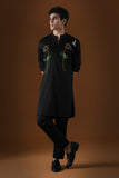 LOTUSES - HAND EMBROIDERED DESIGNER KURTA BLACK