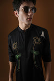 LOTUSES - HAND EMBROIDERED DESIGNER KURTA BLACK