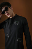 CALVES- HAND EMBROIDERED DESIGNER KURTA - BLACK