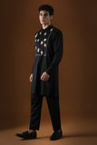 EGRET MIRROR YOKE - HAND EMBROIDERED DESIGNER KURTA - BLACK