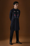 OCEANIC DEPTHS - HAND EMBROIDERED DESIGNER KURTA - NAVY