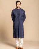 Navy Pintucked Front Open Kurta
