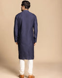 Navy Pintucked Front Open Kurta