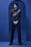 Navy Blue cord set detailing with thread embroidery