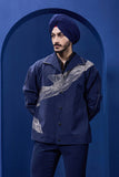 Navy Blue cord set detailing with thread embroidery