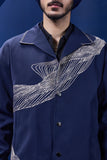 Navy Blue cord set detailing with thread embroidery