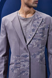 Grey cord set detailing with thread embroidery