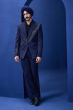 Navy Blue blazer detailing with silver zari