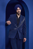 Navy Blue blazer detailing with silver zari