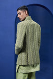 "Green open bandhgala   with thread , sequins & pearl  work "