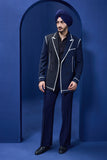 Navy blue and black dual colour blazer detailing with white taping