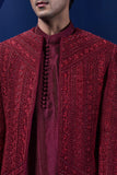 "Wine open bandhgala   with thread , sequins & pearl  work "