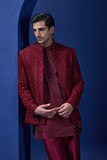 "Wine open bandhgala   with thread , sequins & pearl  work "