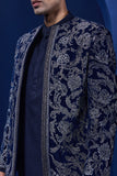 "Navy Blue open bandhgala   with silver zari , sequins & pearl  work "