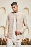 "Dusty rose open bandhgala   with thread , sequins & pearl  work "