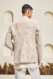 "Dusty rose open bandhgala   with thread , sequins & pearl  work "