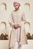 Dusty rose sherwani with pearl,sequins and zari work