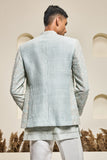 "Iceblue open bandhgala   with thread , sequins & pearl  work "