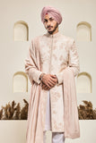Dusty rose sherwani with pearl,sequins, critical and spring work