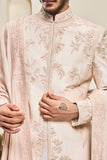 Dusty rose sherwani with pearl,sequins, critical and spring work