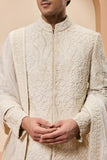 Ivory sherwani detailing with pearl,sequins and aplic work