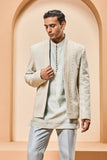 "Powder blue open bandhgala   with thread , sequins & pearl  work"
