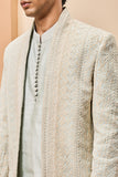 "Powder blue open bandhgala   with thread , sequins & pearl  work"