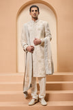 Ivory sherwani detailing with pearl,sequins and thread work