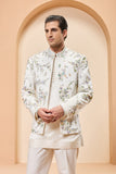 "Ivory open bandhgala   with thread , sequins & pearl  work"